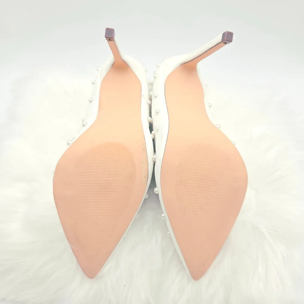 Lulus Pearl Pumps Womens 8 White Excellent Pointed Toe Stiletto Feminine Heels